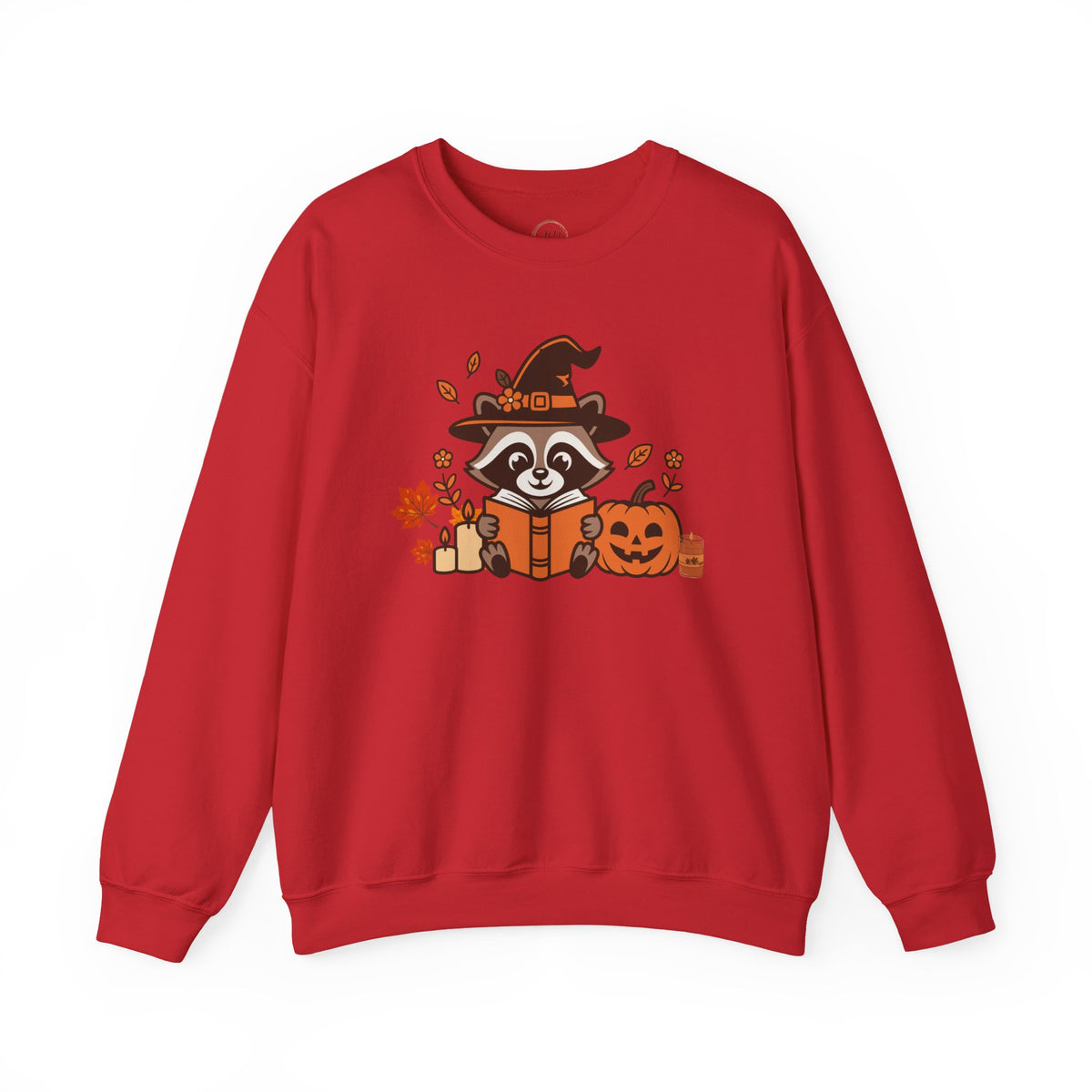 Halloween Raccoon Witch Sweatshirt – Cute Pumpkin & Spooky Book Crewneck