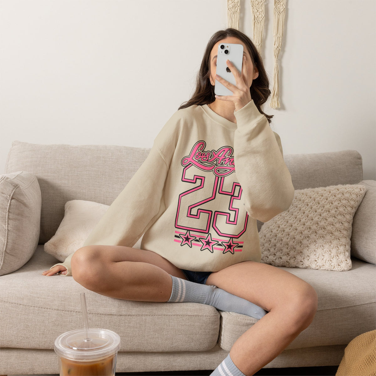 Los Angeles 23 Retro Crewneck Sweatshirt — Pink Varsity Style