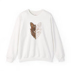 Cat Face Split Crewneck Sweatshirt – Half Realistic, Half Line Art Cat Design