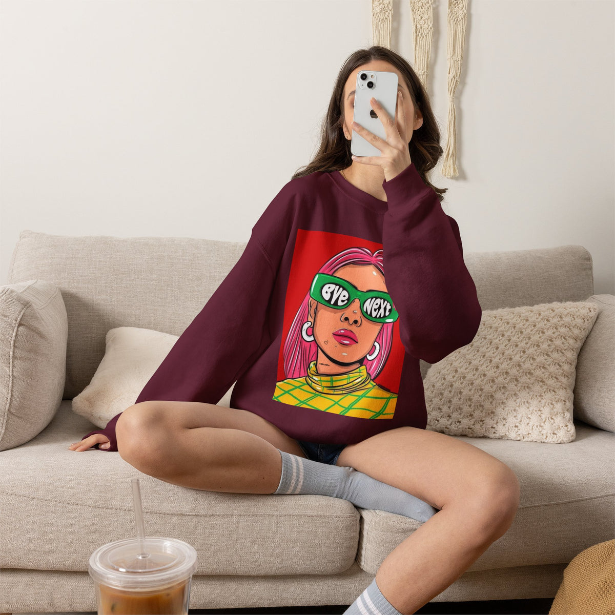 Graphic Sweatshirt — 'Bye Next' Retro Pop Art Girl Crewneck
