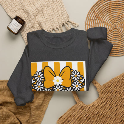 Floral Mouse Head Sweatshirt — Yellow Daisy Bow Crewneck