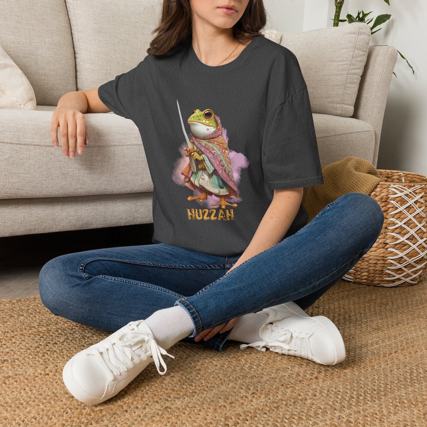 Frog Knight T-Shirt — 'Huzzah' Medieval Amphibian Graphic Tee