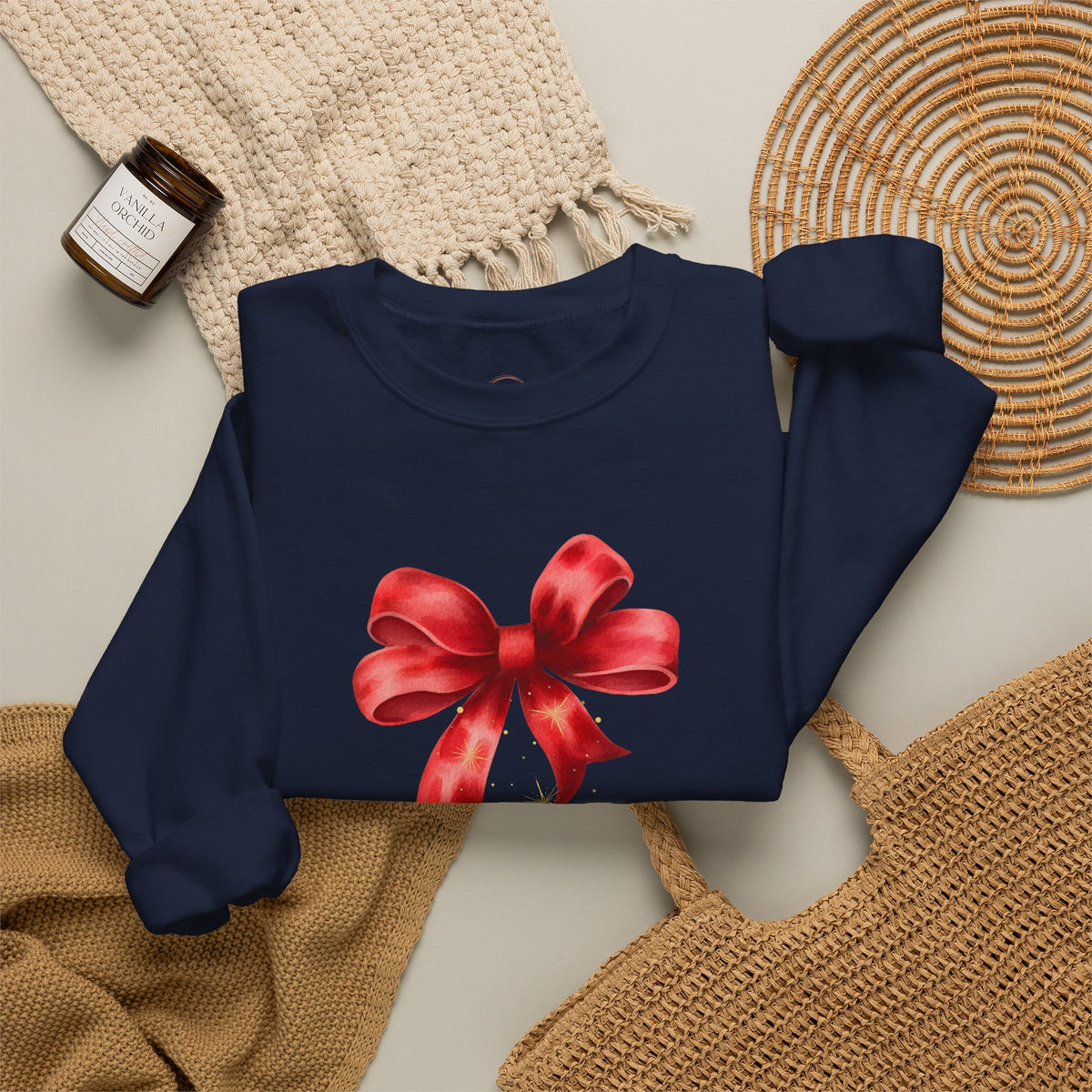 Red Ribbon Bow Crewneck Sweatshirt — Holiday Gift Sweatshirt