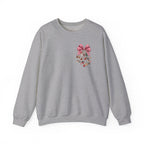 Crewneck Sweatshirt — Floral Heart Ornament with Pink Bow Holiday Design