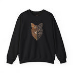 Cat Face Split Crewneck Sweatshirt – Half Realistic, Half Line Art Cat Design