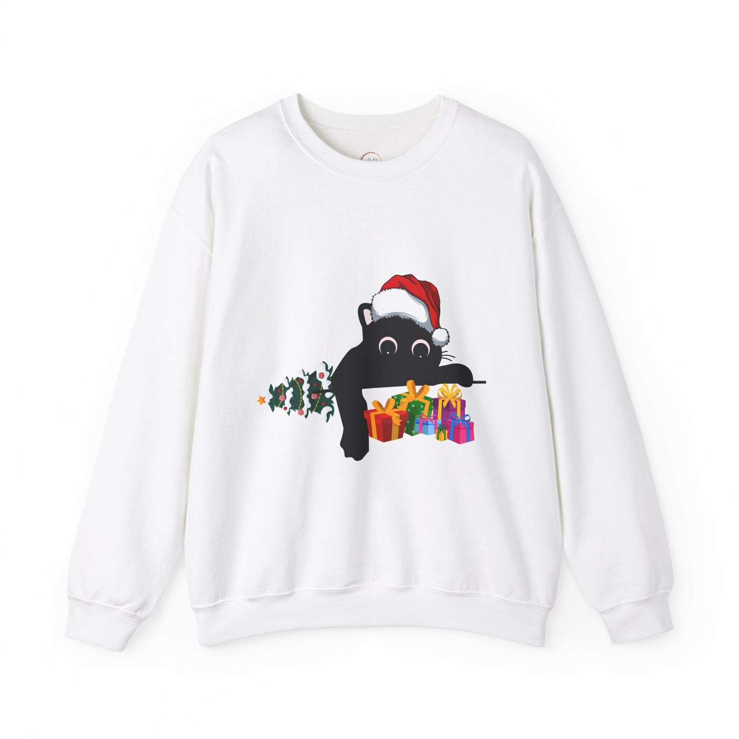 Christmas Cute Cat Sweatshirt Cat Lover Crew Neck Sweatshirt