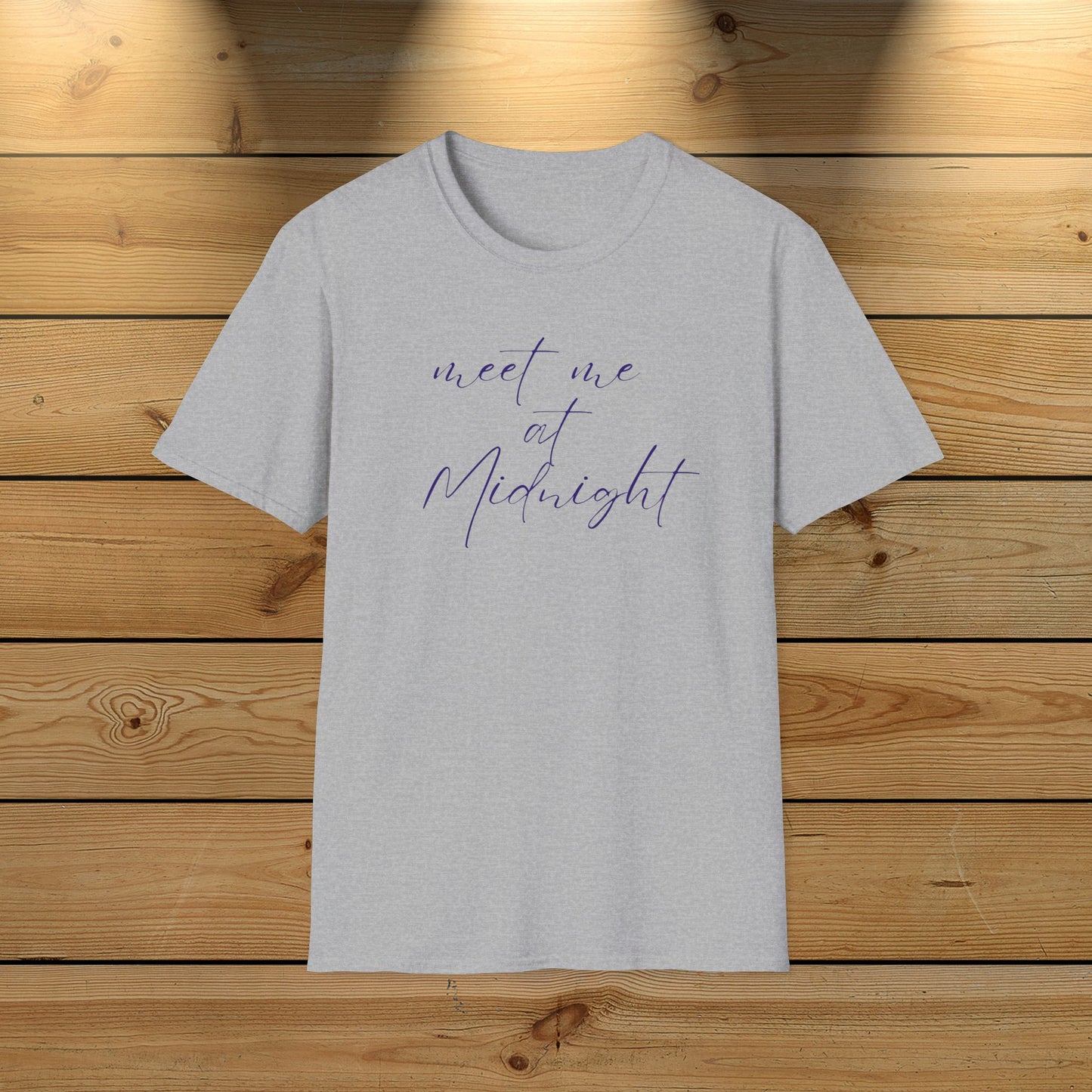 Midnight Rendezvous Unisex Softstyle T-Shirt, Midnight Meeting Tee, Moonlight Encounter Shirt, Late Night Date Top, Starry Sky Gift