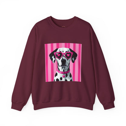 Dalmatian with Heart Sunglasses Sweatshirt — Cute Pink Pet Graphic Crewneck
