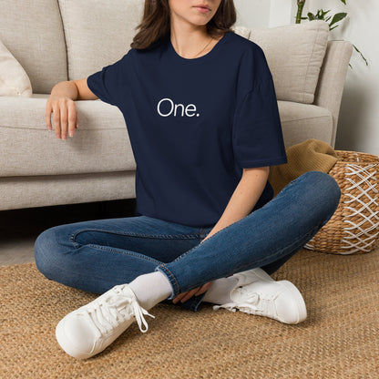 One. Minimalist Graphic Tee — Simple Typography Black T-Shirt