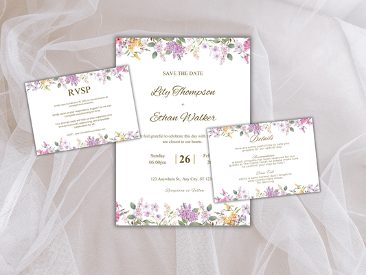 Wedding Invitation Set, RSVP, Wedding Invitation, Details, Editable, Template, WI257