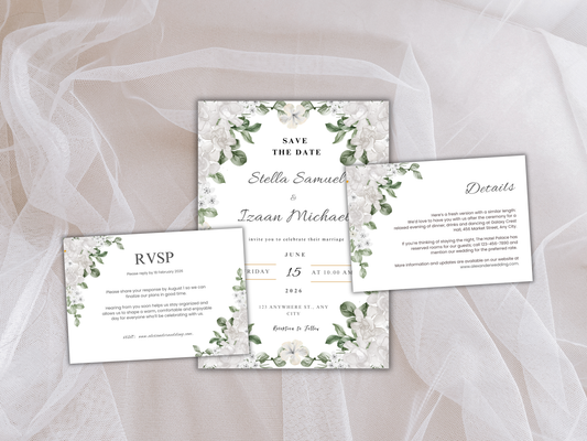 Wedding Invitation Set, RSVP, Dark Floral, Wedding Invitation, Details, Editable, Template, WI243