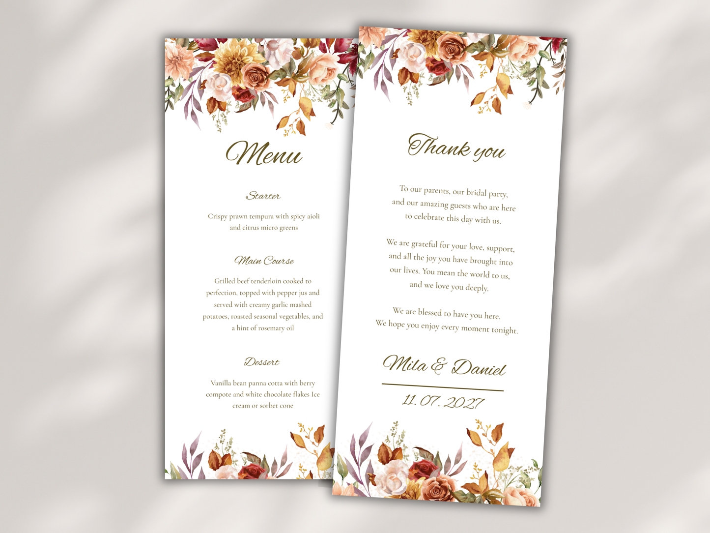 Wedding Menu Card Template, Table Card. WI195