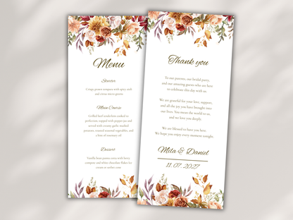 Wedding Menu Card Template, Table Card. WI195