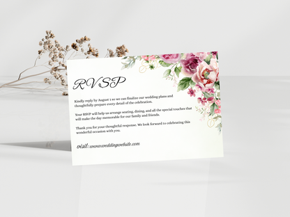 Floral Wedding Invitation, Details, RVSP, Digital Download MTC412
