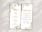 Elegant Floral Wedding Menu & Thank You Card Template | Printable Wedding Table Set | Minimalist White Flower Design.WI189