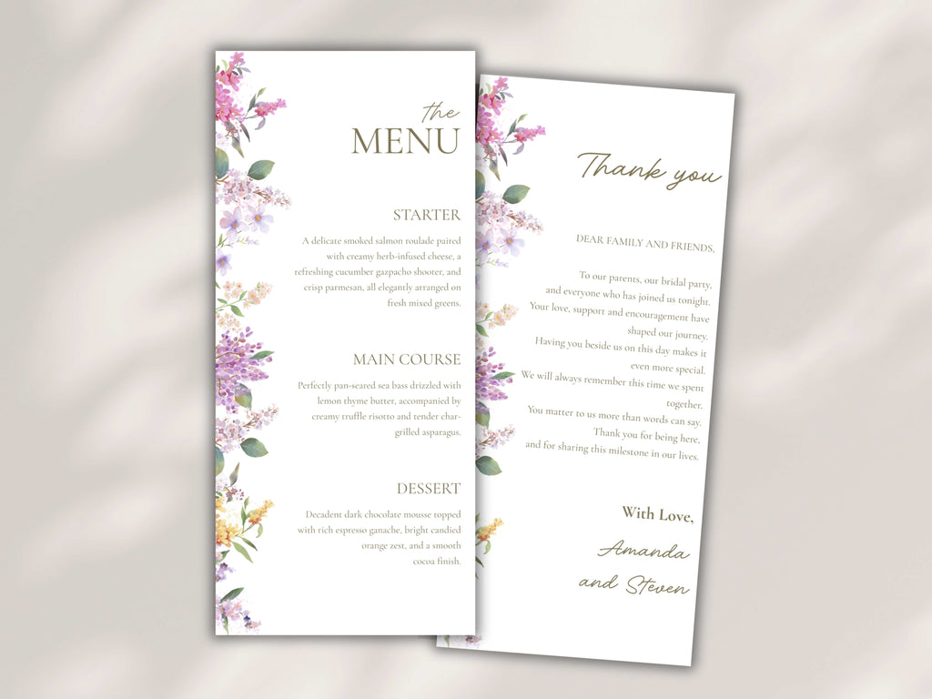 Wedding Menu Template, Thank You Card. WI198
