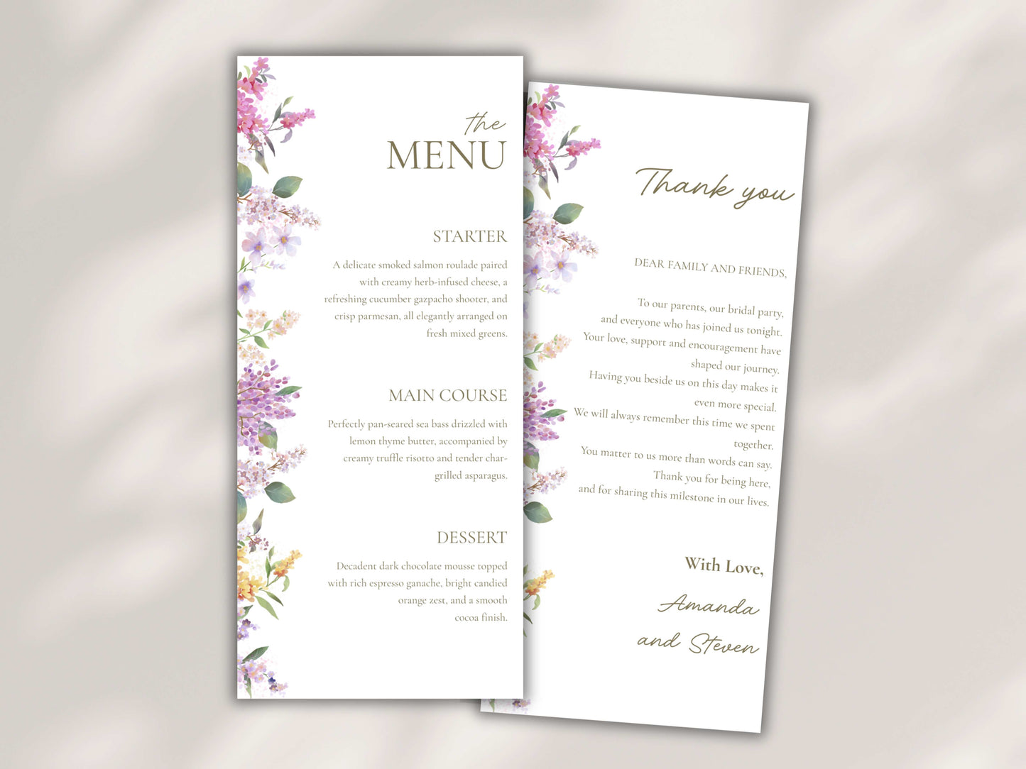 Wedding Menu Template, Thank You Card. WI198