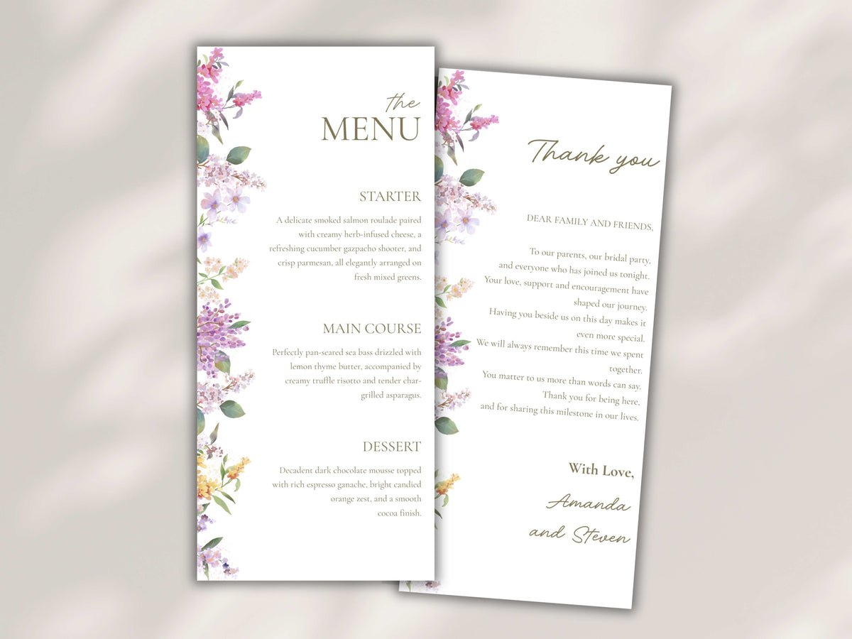 Wedding Menu Template, Thank You Card. WI198