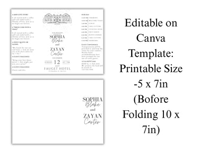 Minimalist Wedding Invitation Fold Card | Elegant Modern Wedding Timeline & Details | Printable or Printed Invite. WIB129