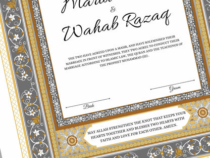 Nikkah Certificate Digital Download Personalised, A4, A3, Template, Muslim Wedding Contract, Instat Download. NN169