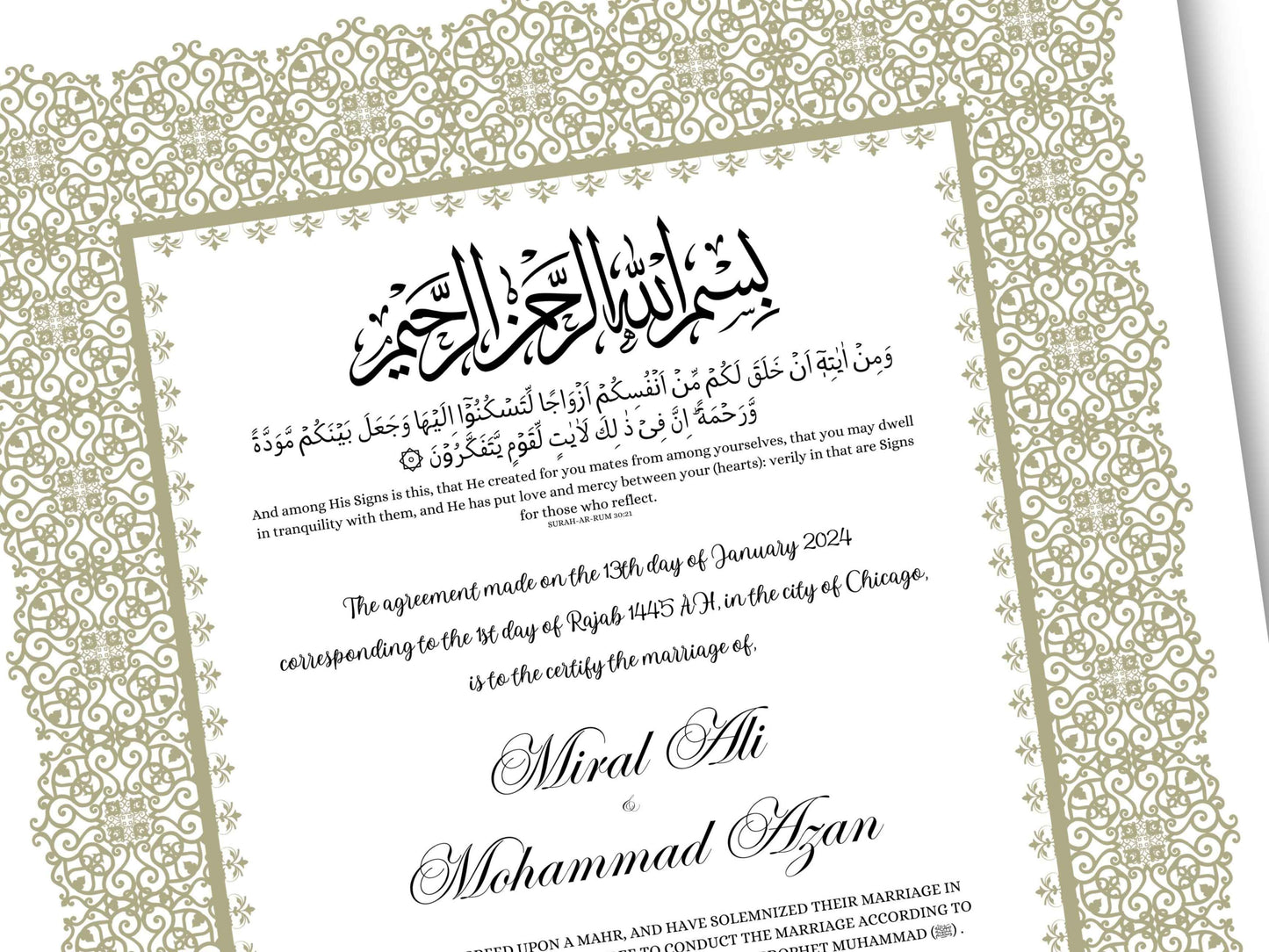 A4/A3 Nikkah Certificate, Nikkah Contract Template Editable, Printable Nikkahnama Template Marriage Contract. NN199