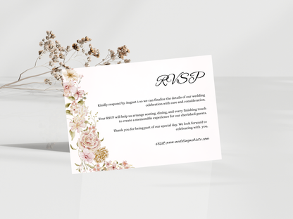 Luxury Floral Wedding invitation Bundle, Editable Canva Template, Details, RVSP, Instant Download MTC397