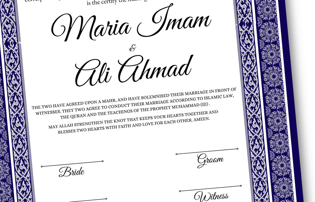 Luxury Nikkah certificate ,A3/a4 Nikkah Nama, Nikah , Islamic wedding contract, Muslim Marriage Certificate, Personalised Names. NN136
