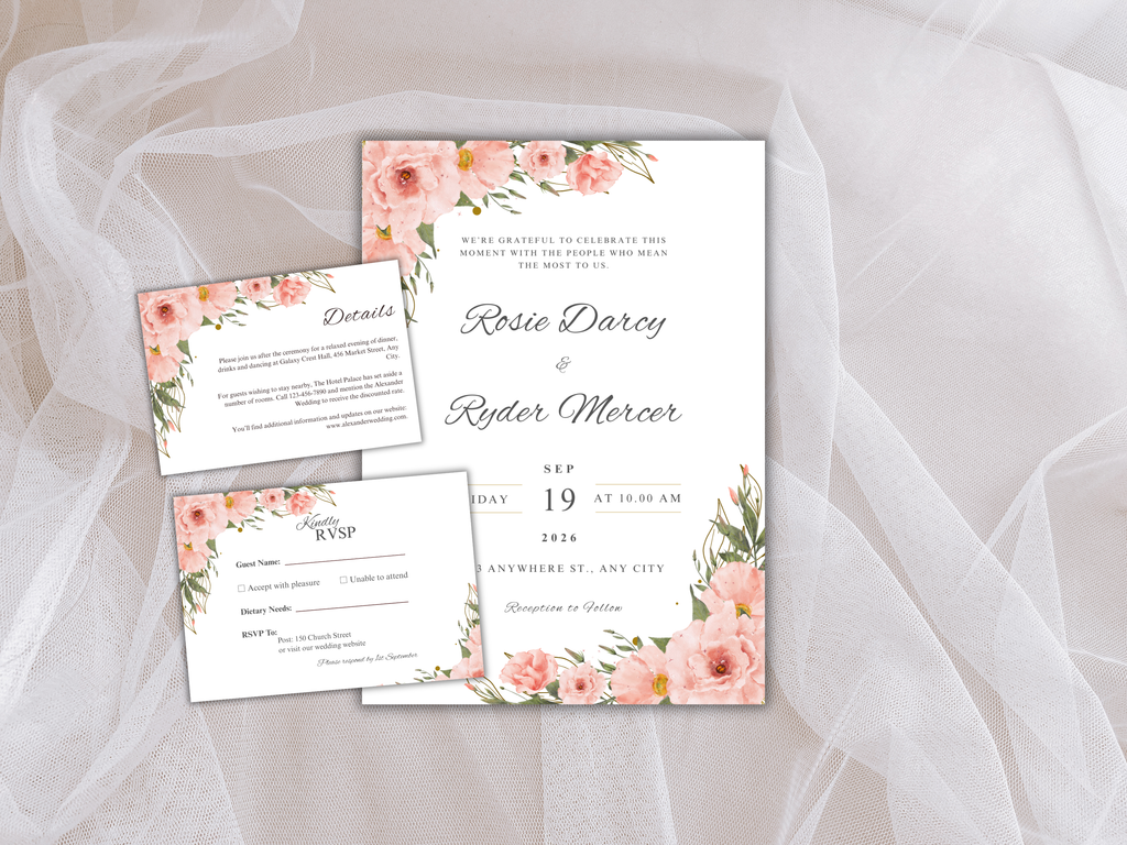 Wedding Invitation Set, RSVP, Wedding Invitation, Details, Editable, Template, WI225