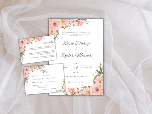 Wedding Invitation Set, RSVP, Wedding Invitation, Details, Editable, Template, WI225