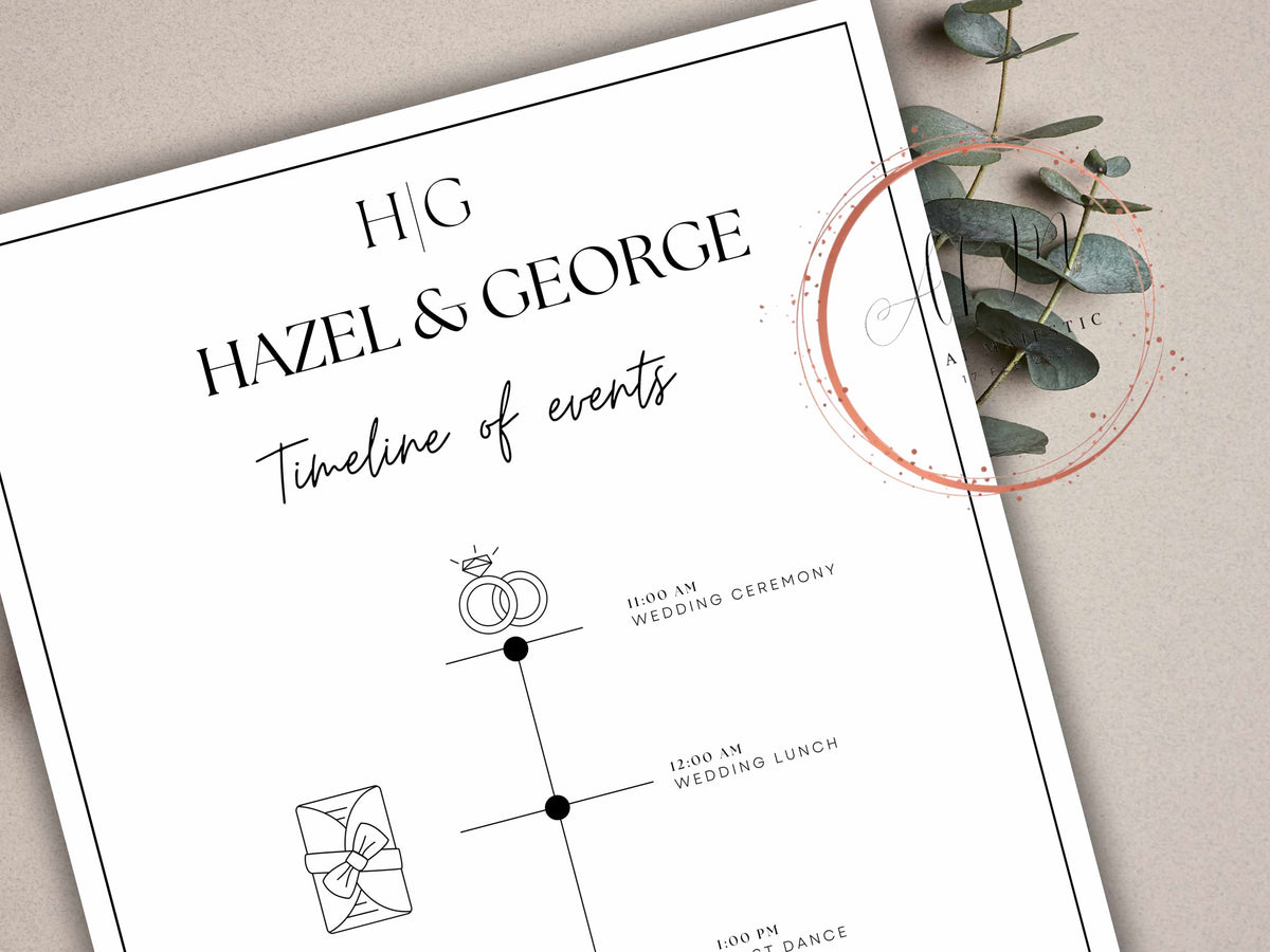 Digital Wedding Timeline Template, Wedding Planner, Printable Timeline Wedding Sign, Events Wedding Timeline Sign, Instant Download. WT31