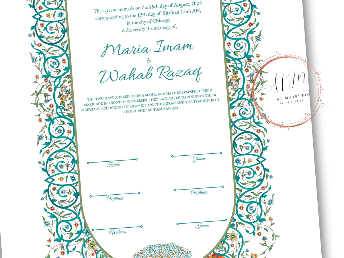 Luxury Nikkah Contract, Digital Printable Personalised Customised Nikkah Certificate, Custom Nikah Nama, Islamic Wedding Contract. NN186