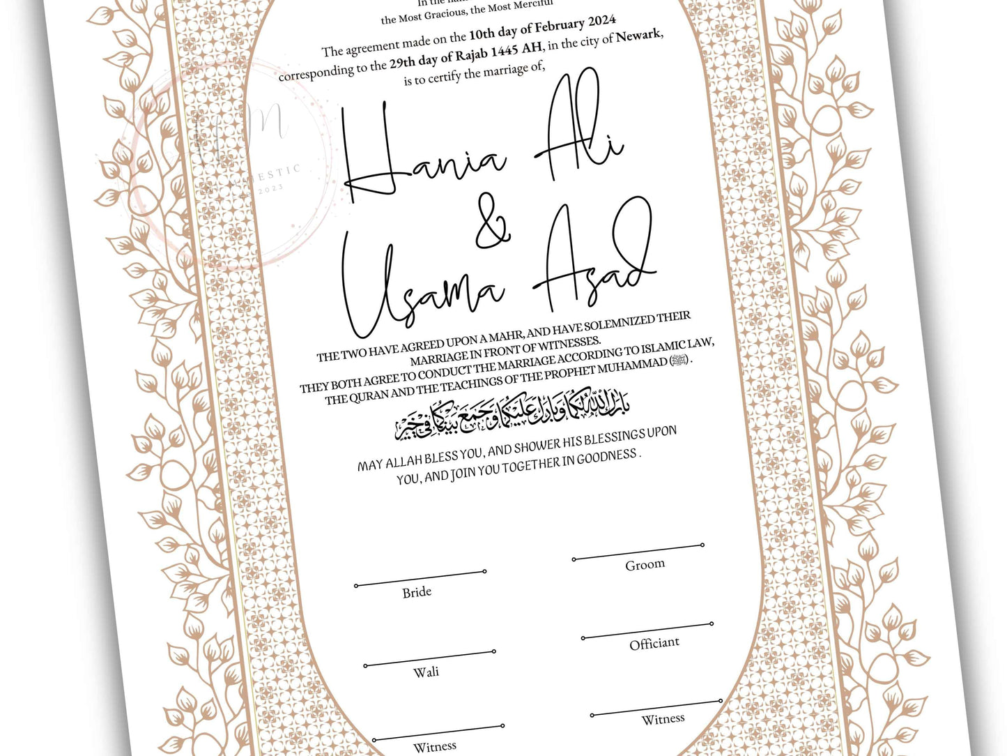 Nikkah Certificate Digital Download Personalised, A4, A3, Template, Instat Download. NN210