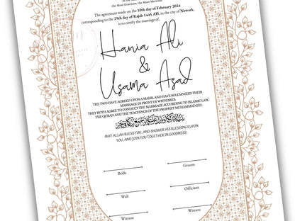 Nikkah Certificate Digital Download Personalised, A4, A3, Template, Instat Download. NN210