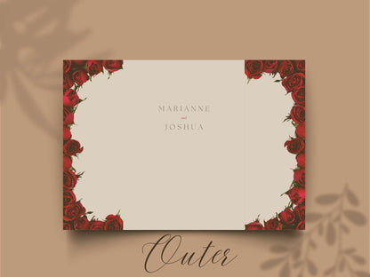 Elegant Red Rose Gatefold Wedding Invitation | Romantic Floral Wedding Card | Printable Wedding Invite with Schedule & RSVP. WI139