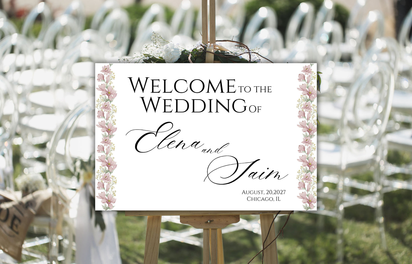 Flower Wedding Welcome Sign, Wedding Entrance Sign Template, Editable, Custom Wedding Welcome Poster, Wedding Decorations. WS24