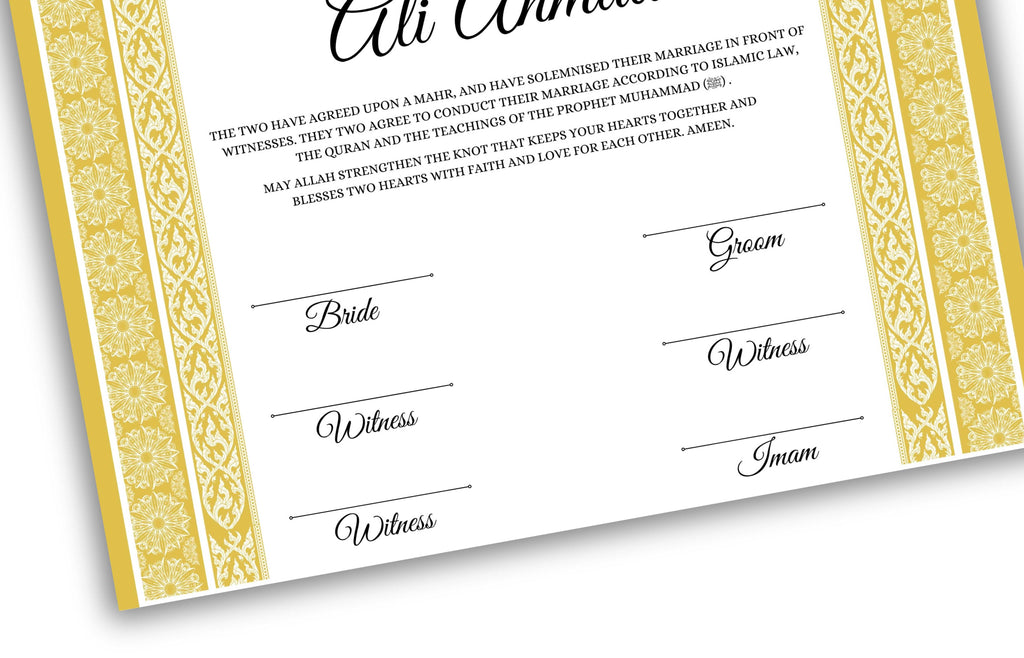 Luxury Nikkah certificate ,A3/a4 Nikkah Nama, Nikah , Islamic wedding contract, Muslim Marriage Certificate, Personalised Names. NN135