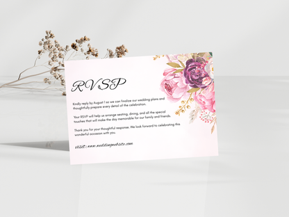 Elegant Blush Floral Wedding Invitation Suite, RSVP, Menu, Details (Digital Download) MTC415