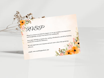 Floral Wedding Invitation, RVSP, Details Template, Instant Download MTC394