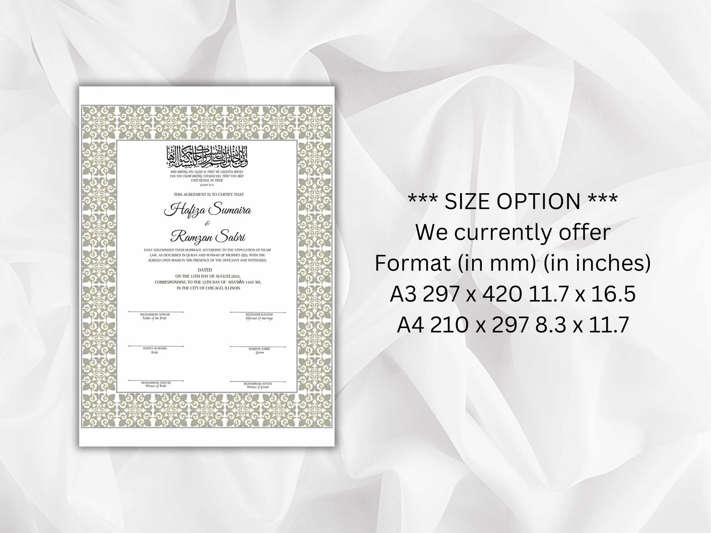 Printable Nikkah Contract Template a3 a4 | Islamic Marriage | PDF Muslim Marriage Contract | Authentic Islamic Wedding Sign Agreement. NN118