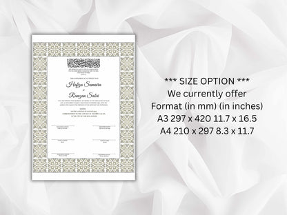 Printable Nikkah Contract Template a3 a4 | Islamic Marriage | PDF Muslim Marriage Contract | Authentic Islamic Wedding Sign Agreement. NN118