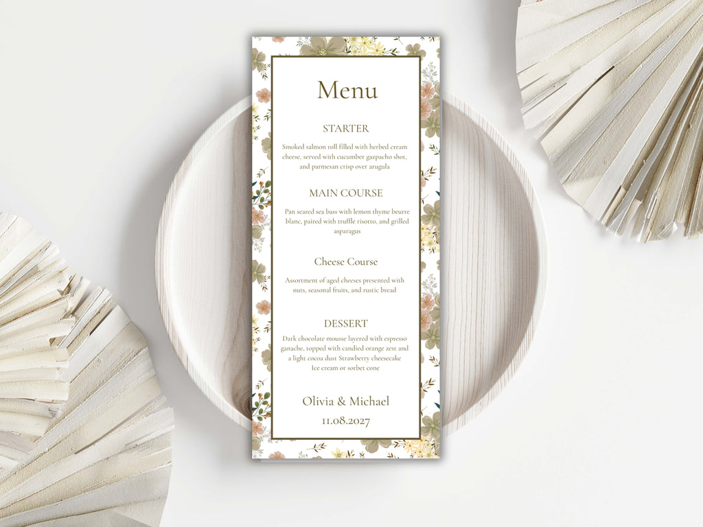 Wedding Menu Card Template. WI194