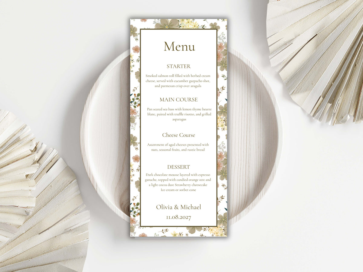 Wedding Menu Card Template. WI194