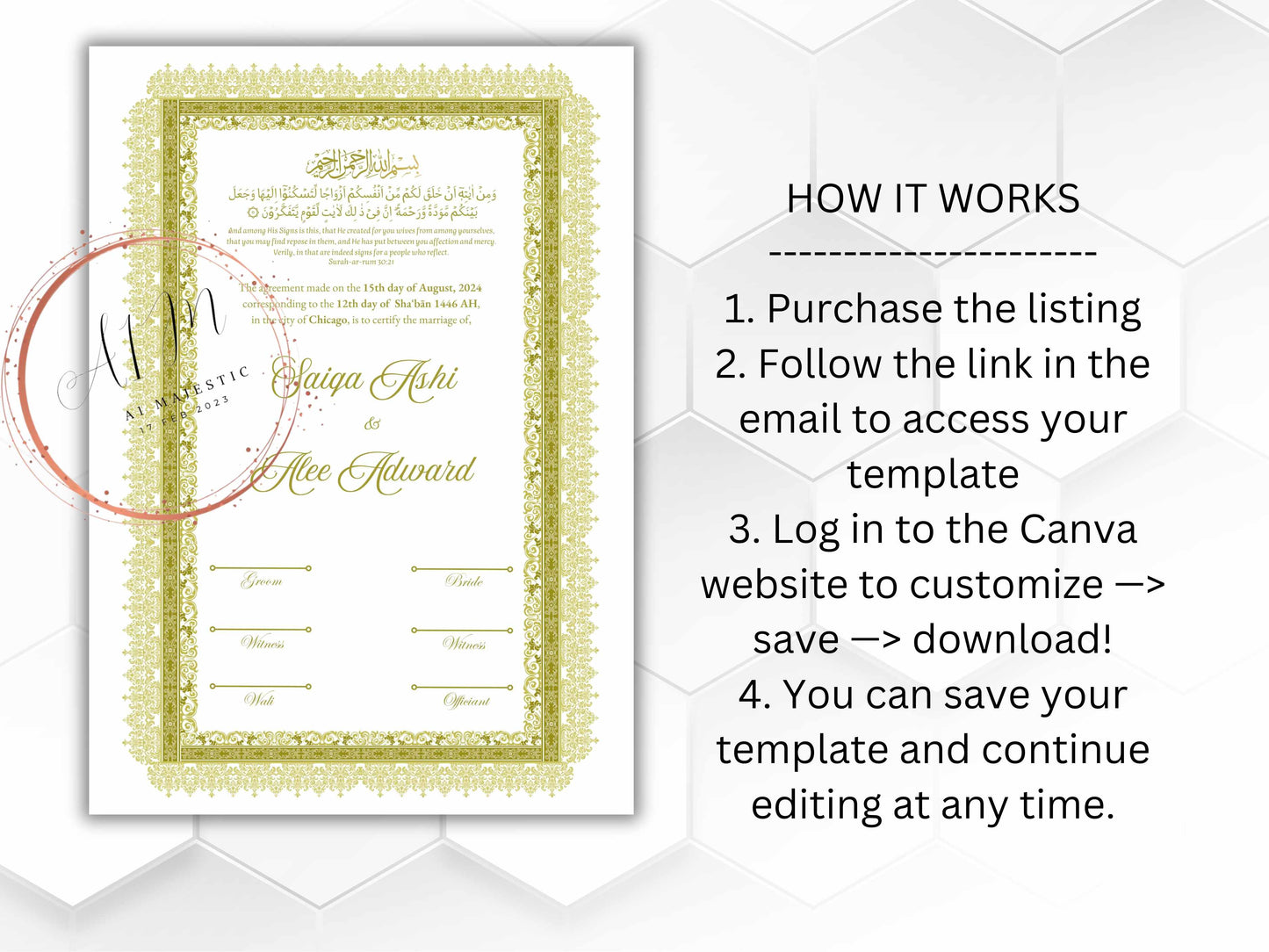 Luxury Nikah certificate. NN287