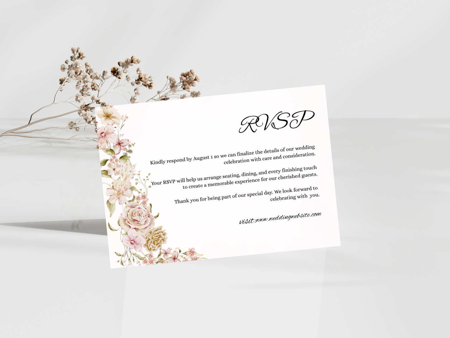 Floral Wedding Invitation, RVSP, Details Template, Instant Download MTC396
