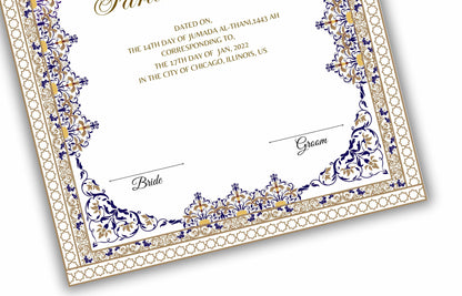 Nikkah Certificate, PDF Printable Nikkah Certificate, Nikkah Certificate Islamic Marriage Certificate, Printable Islamic Nikkah. NN140