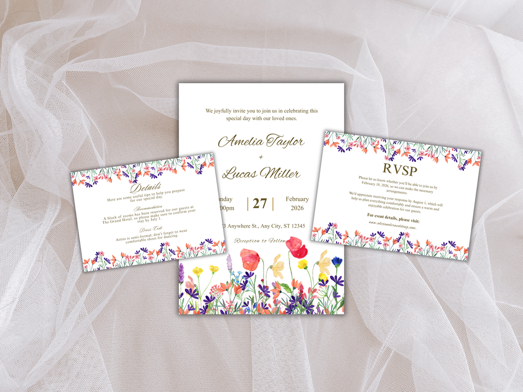 Wedding Invitation Set, RSVP, Wedding Invitation, Details, Editable, Template, WI259
