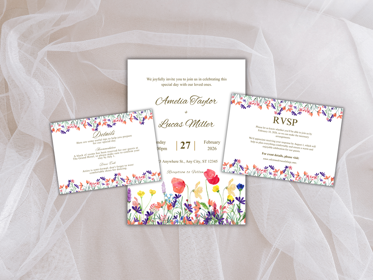 Wedding Invitation Set, RSVP, Wedding Invitation, Details, Editable, Template, WI259