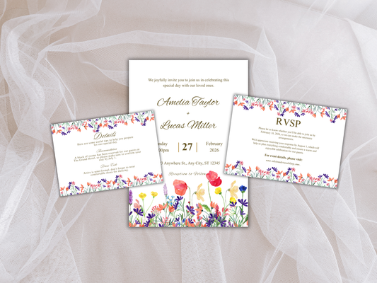 Wedding Invitation Set, RSVP, Wedding Invitation, Details, Editable, Template, WI259