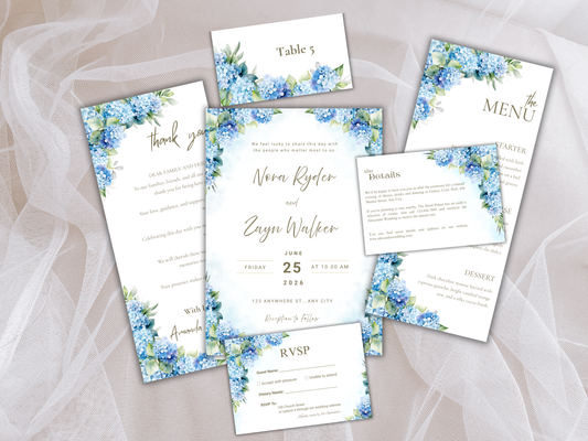 Wedding Invitation Bundle, RSVP, Thank You Card, Table Card, Menu Card, Reception Card, Details Card. WI230