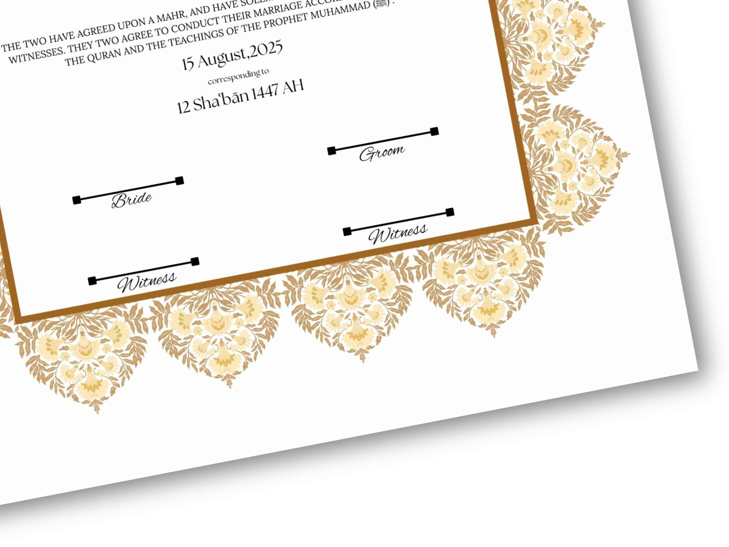 Luxury Nikkah Certificate, Premium A4 Islamic Wedding Contract, Nikkah Nama, Muslim Marriage Certificate, Personalised Names, A4, A3. NN295